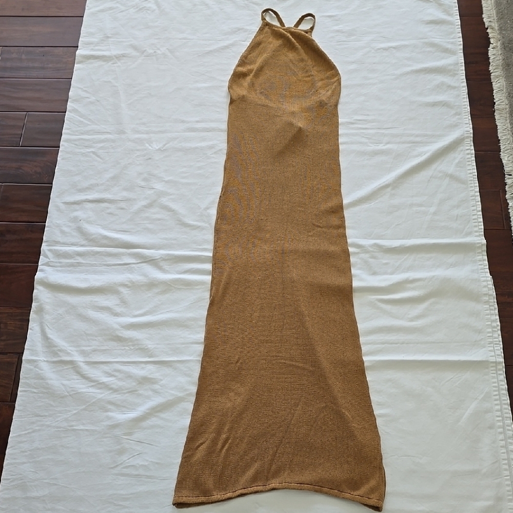 Elegant Tan Maxi Dress. One Mile The Label!